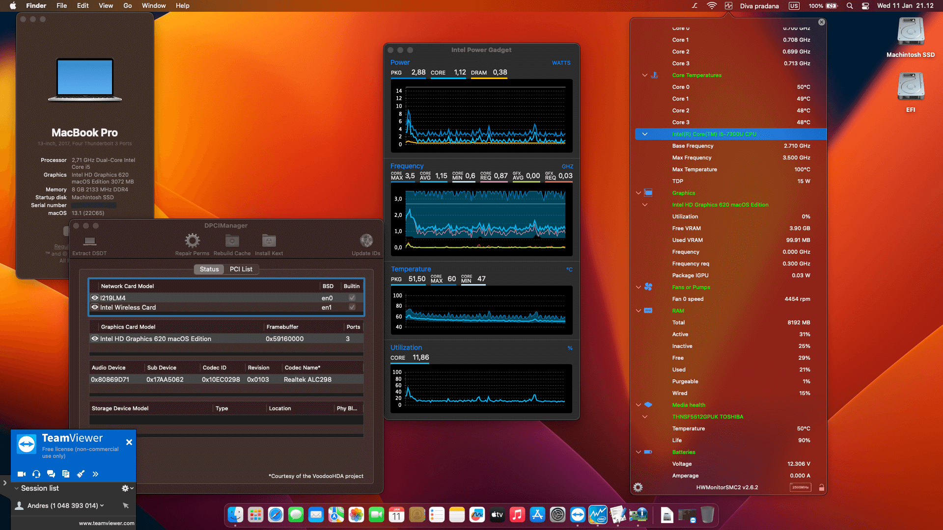 Success Hackintosh macOS Ventura 13.1 Build 22C65 in Lenovo Thinkpad X270 Touchscreen